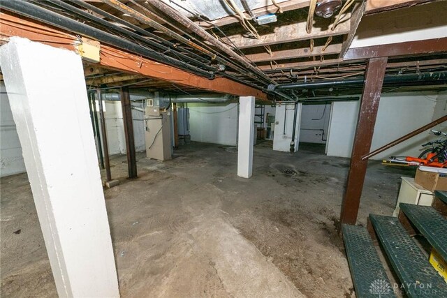 basement featuring heating unit