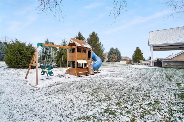 view of snow covered playground