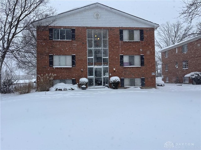 view of snow covered building