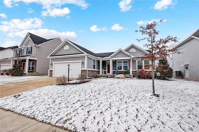 view of front of home with a garage and cooling unit