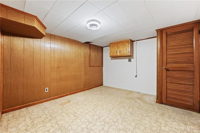 basement with wood walls