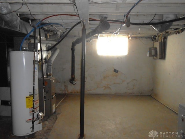 basement with gas water heater