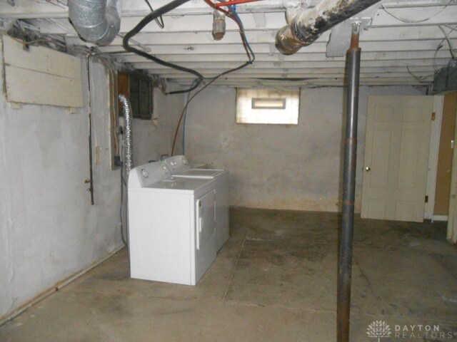 basement with separate washer and dryer