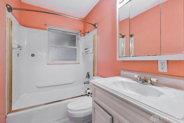 full bathroom with vanity, shower / bathtub combination, and toilet