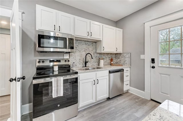 kitchen featuring decorative backsplash, sink, white cabinetry, and stainless steel appliances