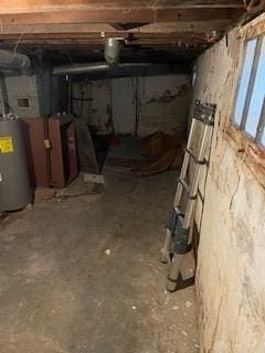 basement featuring water heater