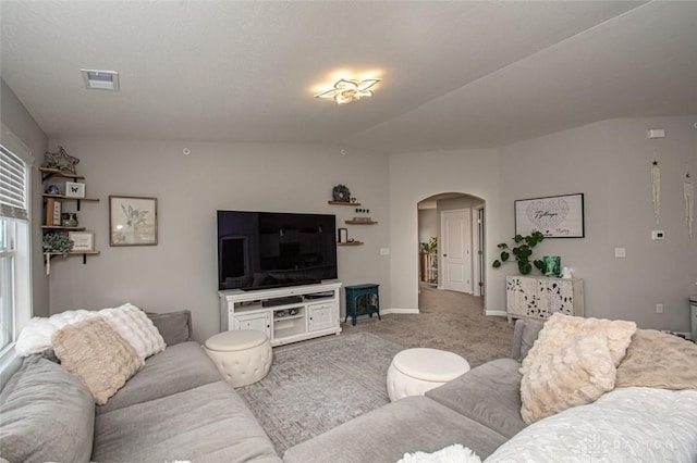 living room with light colored carpet