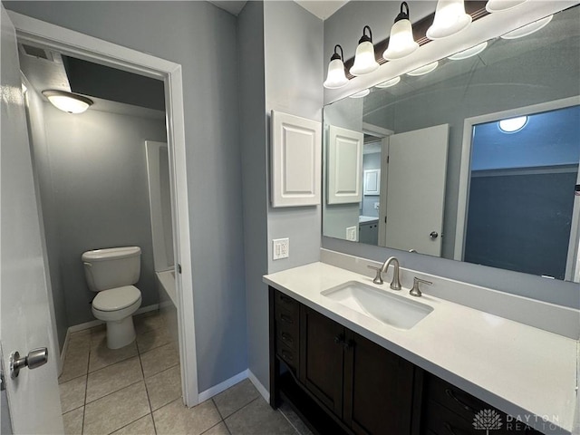 bathroom featuring tile patterned flooring, vanity, and toilet