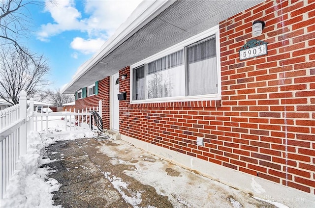 view of snow covered exterior