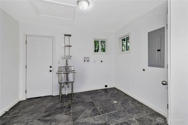 laundry room featuring electric dryer hookup, hookup for a washing machine, and electric panel