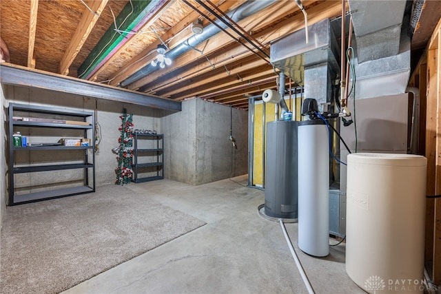 basement featuring gas water heater