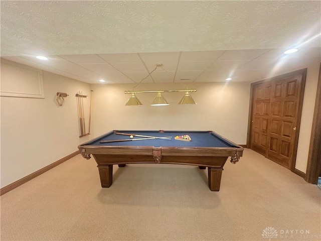 game room with carpet flooring and billiards