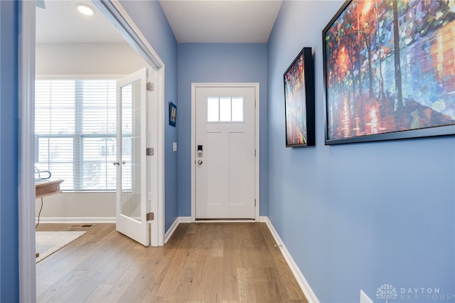 doorway featuring light hardwood / wood-style floors and a healthy amount of sunlight