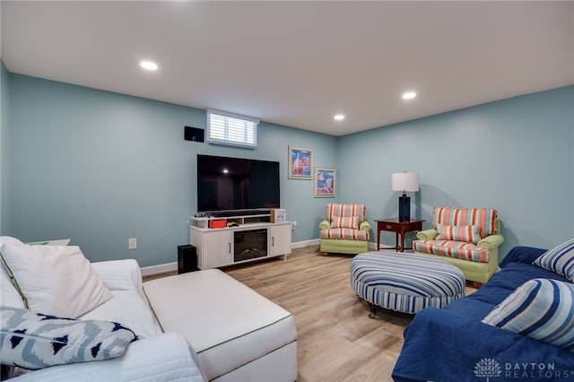 living room featuring light wood-type flooring