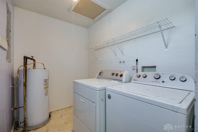 laundry room with independent washer and dryer and water heater