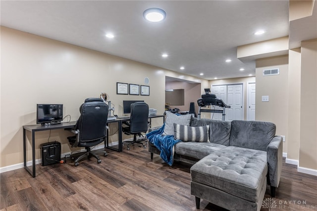 office featuring dark hardwood / wood-style flooring