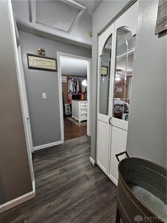 hall featuring dark wood-type flooring