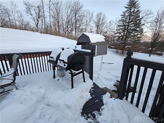 view of snow covered deck