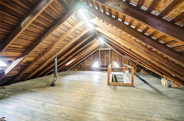 view of unfinished attic