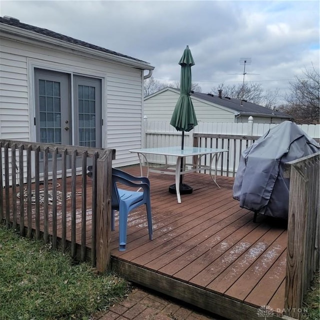 deck featuring grilling area