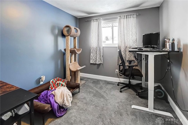 view of carpeted home office