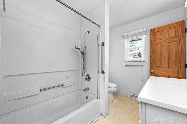 full bathroom with vanity, shower / bathtub combination, and toilet