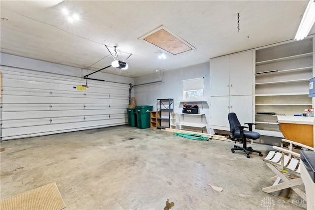 garage with a garage door opener