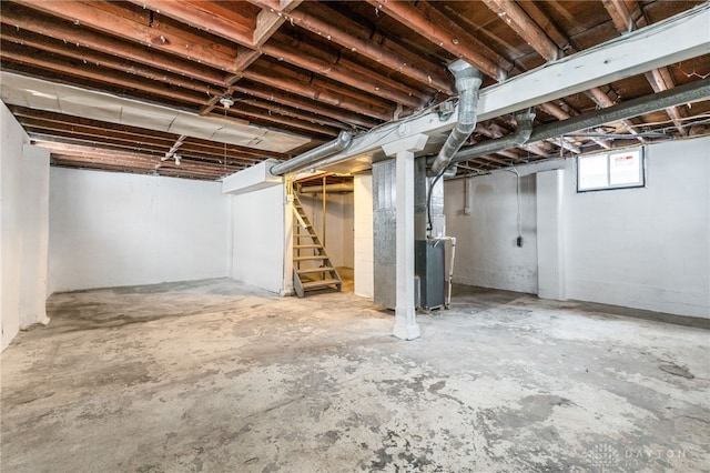 basement featuring heating unit