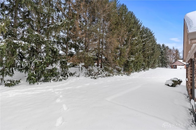 view of yard layered in snow