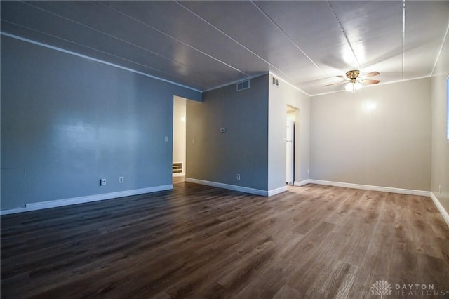 spare room featuring ceiling fan, crown molding, and hardwood / wood-style flooring