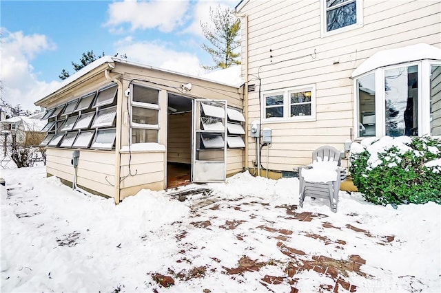 view of snow covered exterior