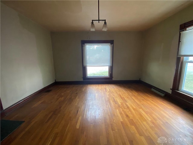 spare room with plenty of natural light and hardwood / wood-style floors