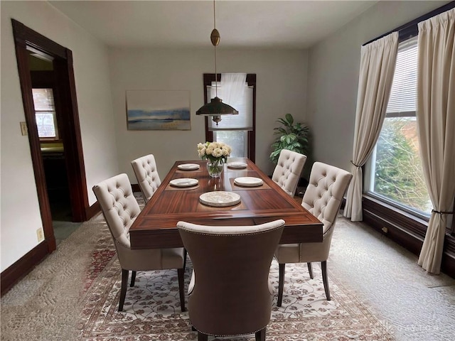 dining space featuring carpet flooring