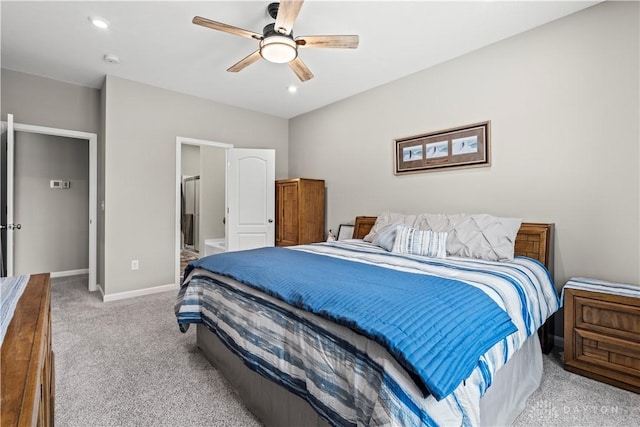 1189 Heathgate Way, Fairborn, OH 45324 - carpeted bedroom with ensuite bathroom, baseboards, and a ceiling fan