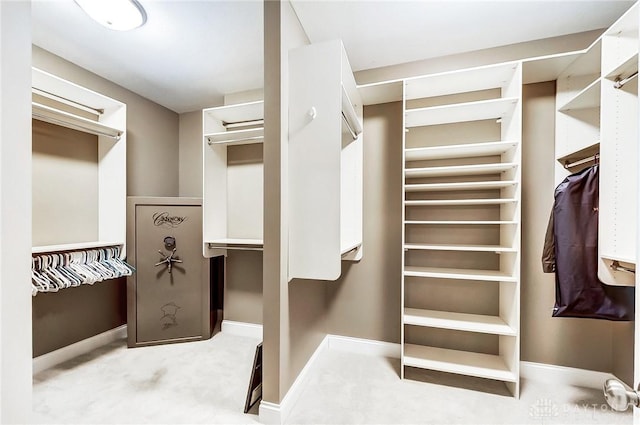 spacious closet featuring light carpet