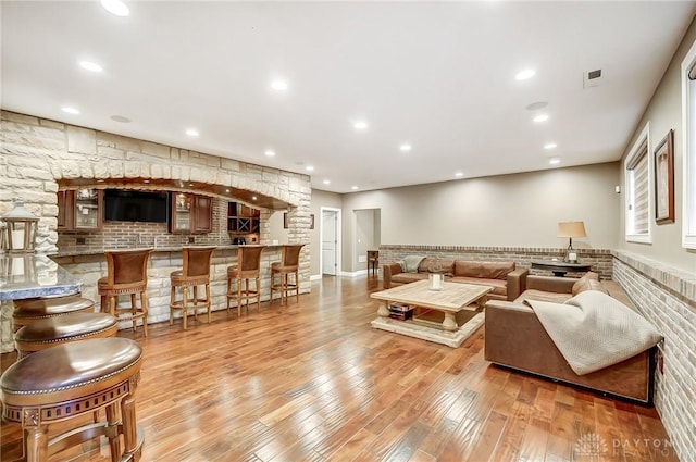 living room featuring light wood-type flooring