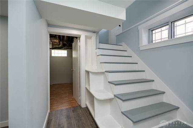 staircase featuring hardwood / wood-style flooring and plenty of natural light