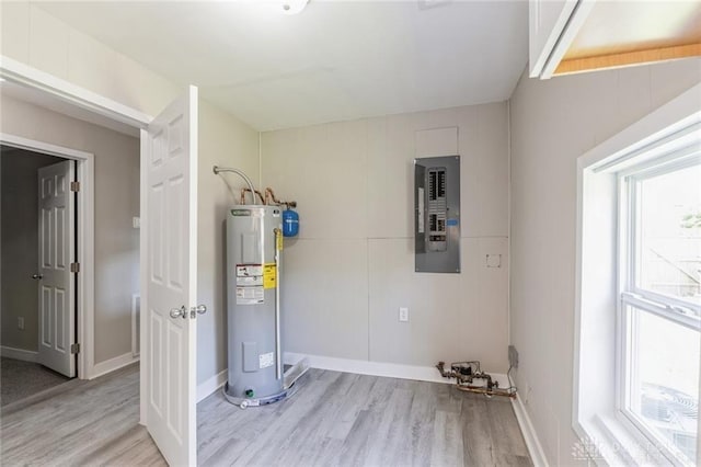 utility room with electric panel and water heater