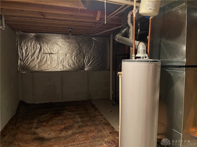 basement featuring water heater