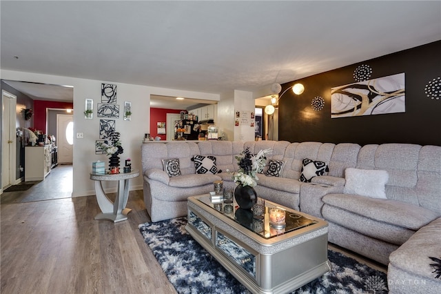 living room with hardwood / wood-style flooring