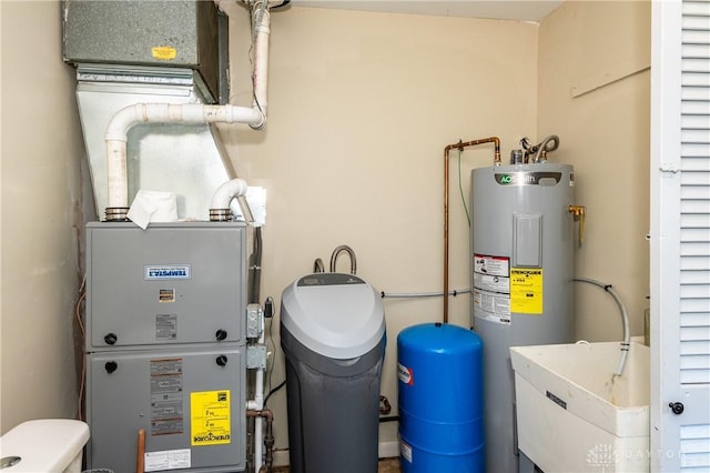 utility room featuring a sink and electric water heater