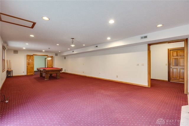 game room featuring carpet floors and pool table