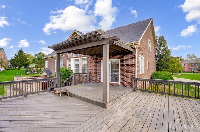 wooden terrace featuring a pergola