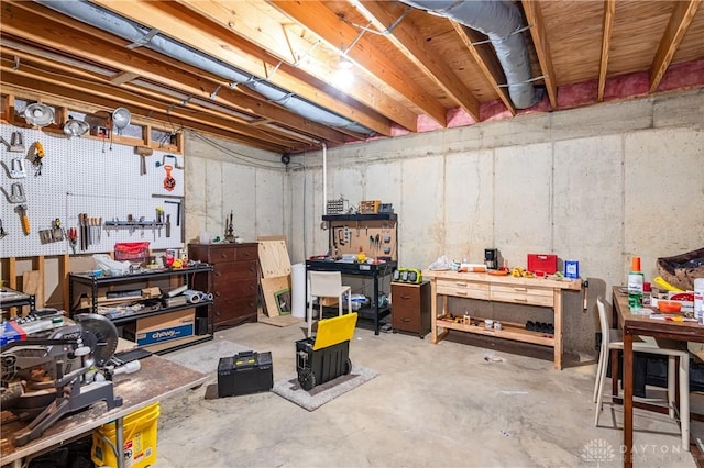 basement featuring a workshop area