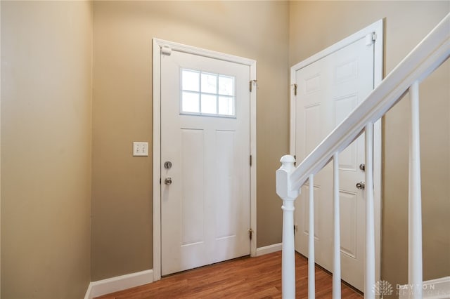 foyer entrance featuring wood-type flooring