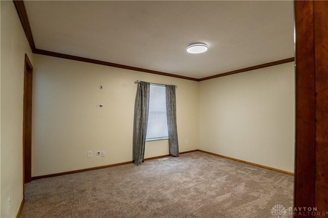 carpeted spare room featuring crown molding