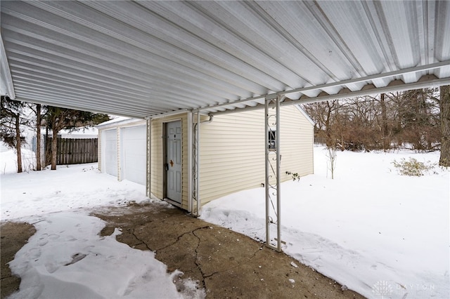 exterior space with a garage