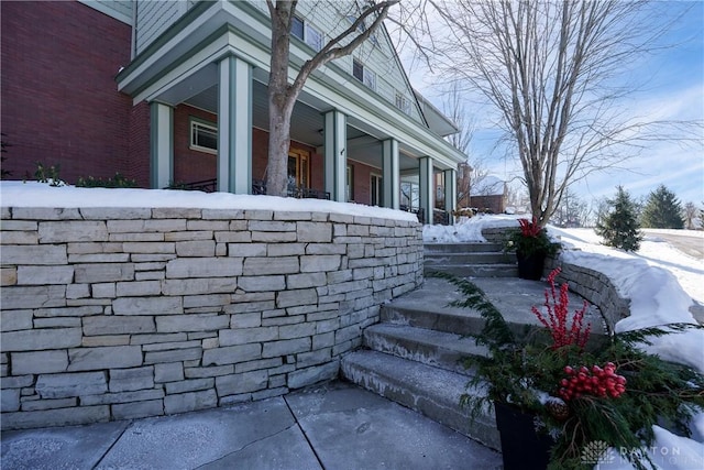 view of snow covered exterior