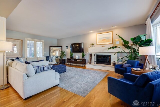 living room featuring a healthy amount of sunlight and hardwood / wood-style floors