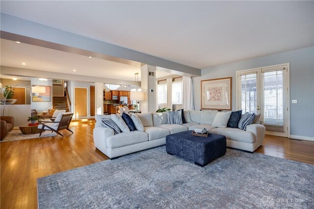 living room with wood-type flooring